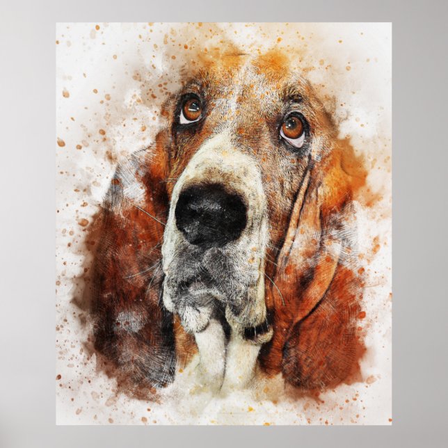 Poster Pintura de aquarela com encosta basset (Frente)