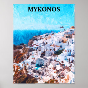 Poster Pintura de Aquarela de Grécia Mykonos