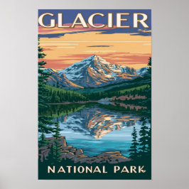 Poster Pintura de Aquarela do Glaciar National Park Monta