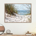 Póster Pintura de Aquarela do Oceano de Praia Sand Dunes<br><div class="desc">Linda pintura pastel verde, bege e azul-claro a cores aquáticas de dunas, praia e oceano durante o verão. Um design para o amante das estações, natureza, tempo de lazer e férias. Clássico e elegante artigo de decoração para decoração do seu quarto ou mestre, quarto de criança, sala de estar ou...</div>