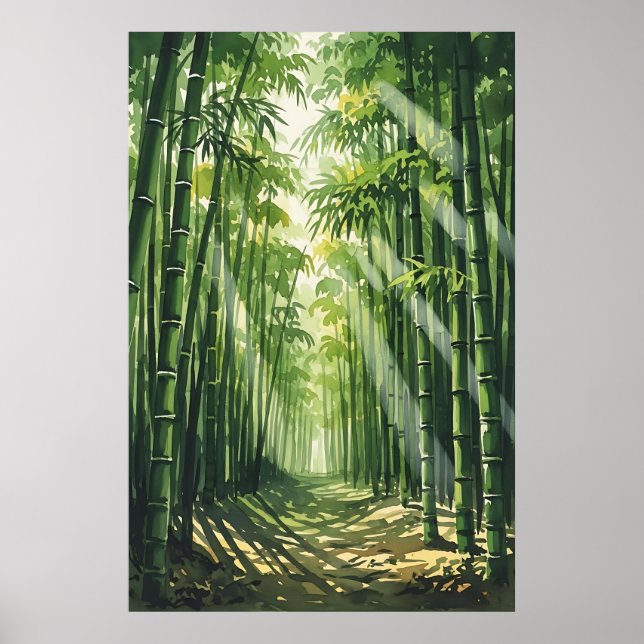 Poster Pintura de Aquarela Feng Shui Bamboo (Frente)