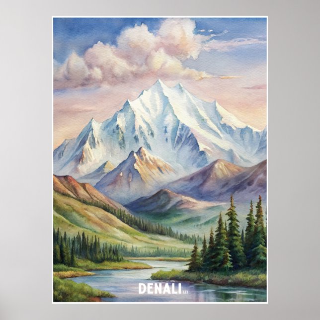 Poster Pintura de Aquarela no Parque Nacional Denali (Frente)
