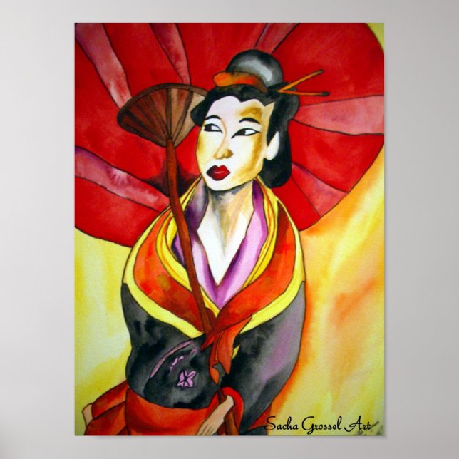 Póster Pintura de aquarela original em Geisha (Frente)
