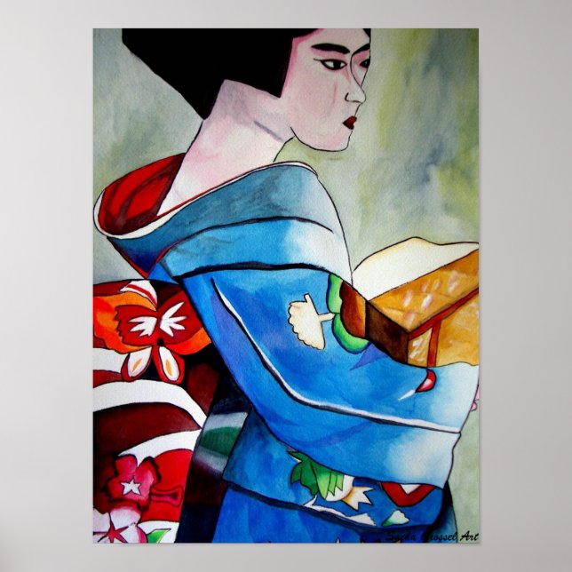 Poster Pintura de aquarela original em Geisha (Frente)