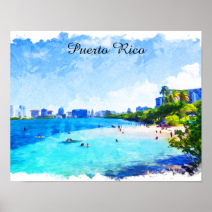 Poster Pintura de Aquarela Tropical de Porto Rico