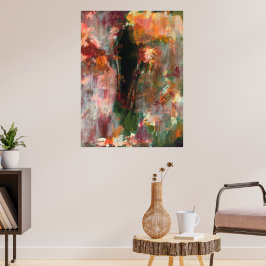 Póster Pintura de Arte de Paisagem Abstrata Verde Laranja