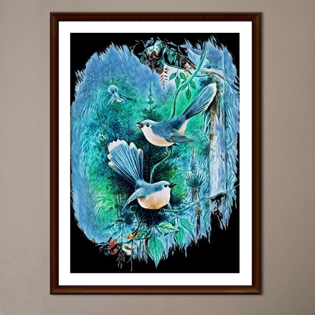 Poster Pintura de Aves Azuis de inverno (Criador carregado)