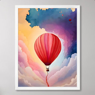 Poster pintura de balão colorida em nuvem de ar quente