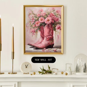 Poster Pintura de Botas de Cowgirl Rosa