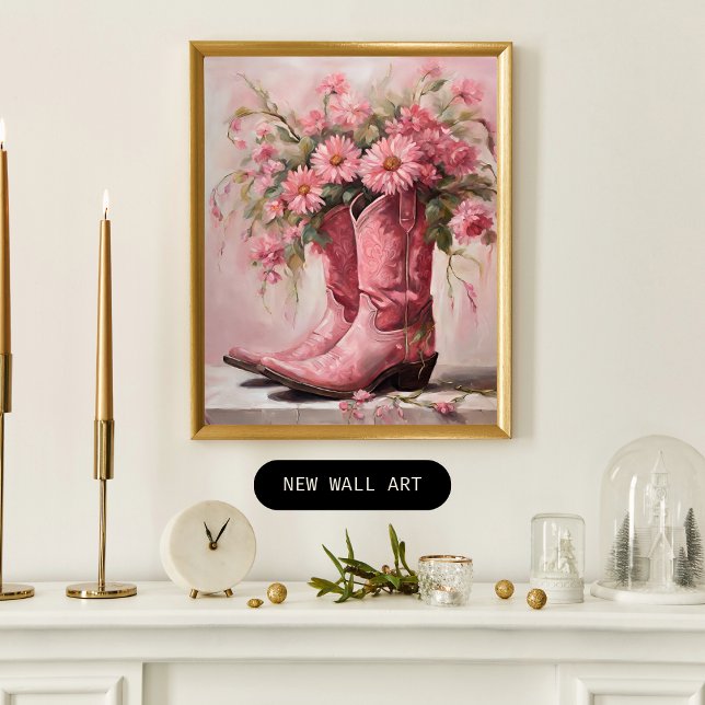Poster Pintura de Botas de Cowgirl Rosa (Criador carregado)