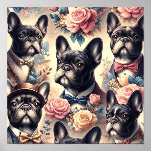 Poster Pintura de Buldogue Francês Cute Vintage