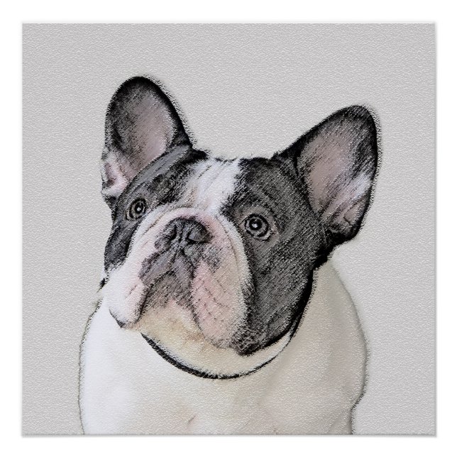 Póster Pintura de Bulldog Francês (Brindle Pied) - Arte C (Frente)
