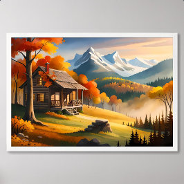 Poster Pintura de Cabina: Floresta Harmonia e Montanha Sn