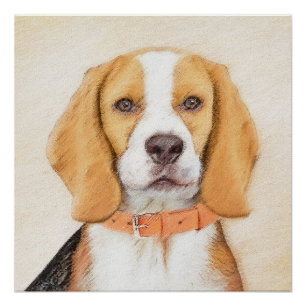 Póster Pintura de Cachorro Beagle Hound Original Arte Ani