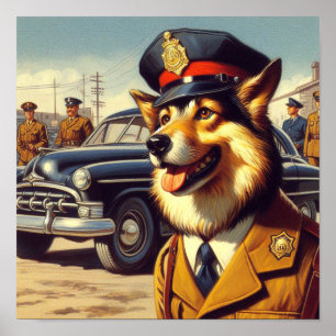 Poster Pintura de Cachorro da Polícia de Retro