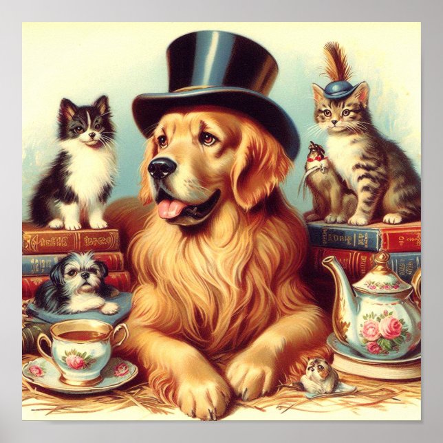 Poster Pintura de Cachorro de Vintagem Cura (Frente)