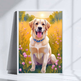 Poster Pintura de Cachorro Labrador Retriever Amarelo Ani