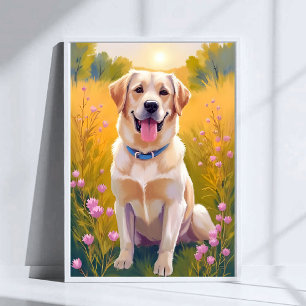 Poster Pintura de Cachorro Labrador Retriever Amarelo Ani