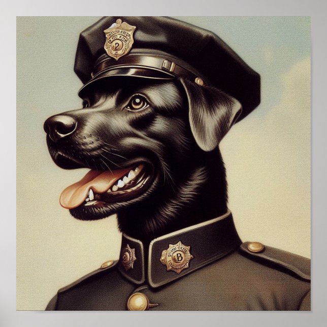 Poster Pintura de cães da Polícia de Vintage (Frente)
