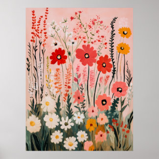 Poster Pintura de campo de flores silvestres coloridas
