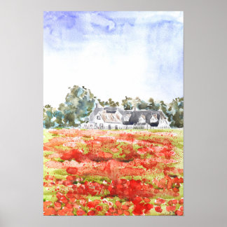 Poster Pintura de campo de papoulas no campo inglês