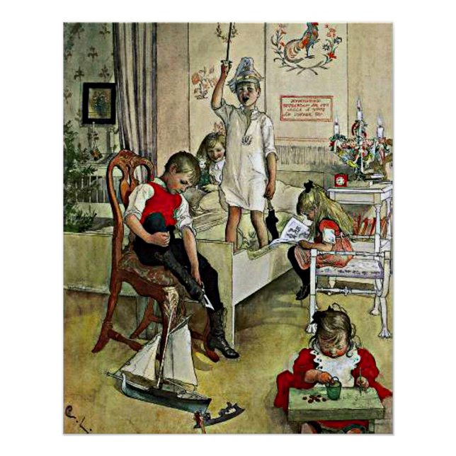 Póster Pintura de Carl Larsson, Manhã de Natal (Frente)