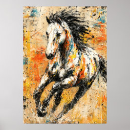 Poster Pintura de Cavalo Expressionista Abstrata Dinâmica