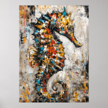 Pintura de Cavalo-Marinho Expressionista Abstrato 