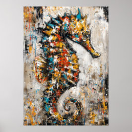 Poster Pintura de Cavalo-Marinho Expressionista Abstrato 