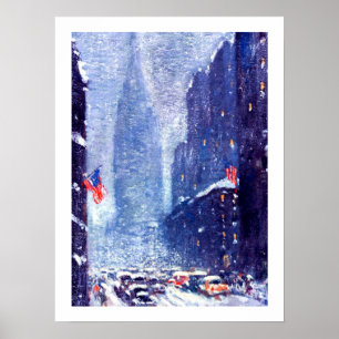 Poster Pintura de cena do inverno de Manhattan. Impressã