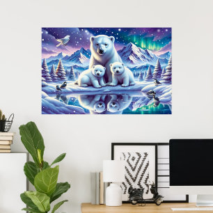 Poster Pintura de Cena Neve da Família Polar Bear
