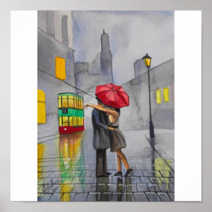 Póster PINTURA de cena VERMELHA da rua do bonde do