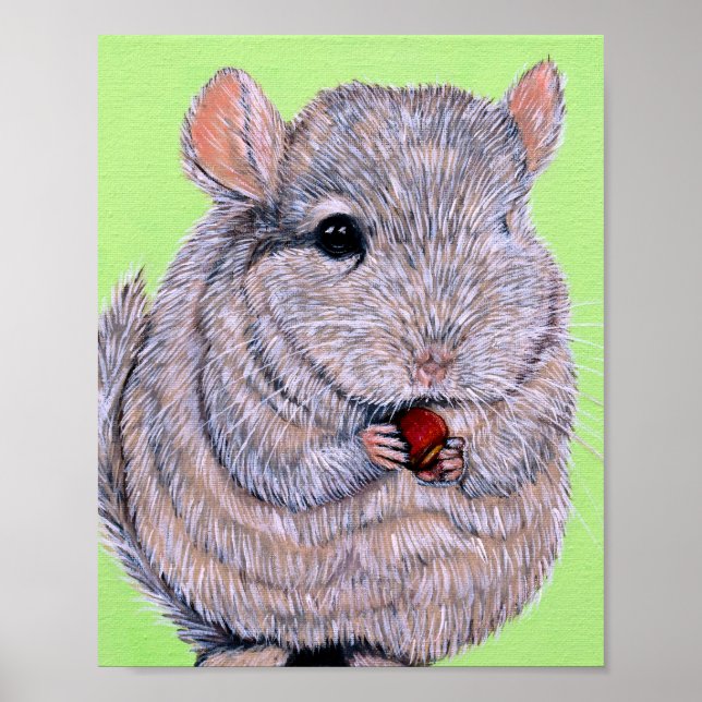 Poster Pintura de Chinchila Fofa Mordiscando (Frente)