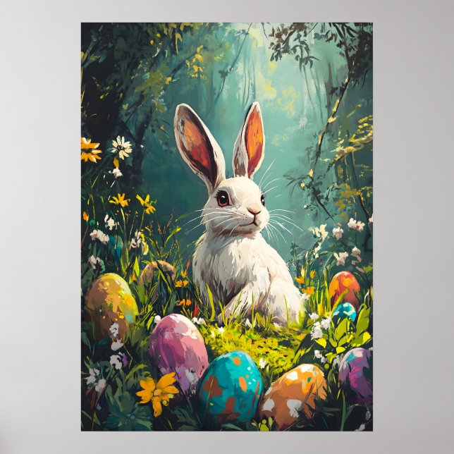 Poster Pintura de coelho da Páscoa bonita (Frente)