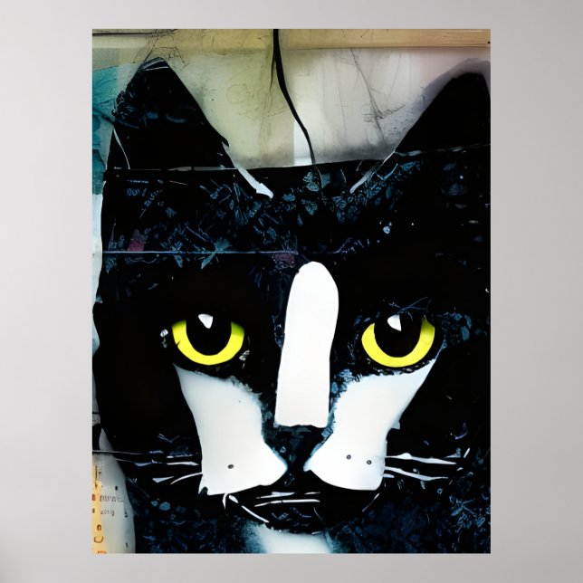Poster Pintura de Colagem de Gatos Pretos (Frente)