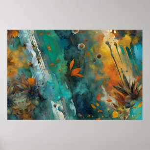 Poster Pintura de colheita de outono - Abstrato Dourada d