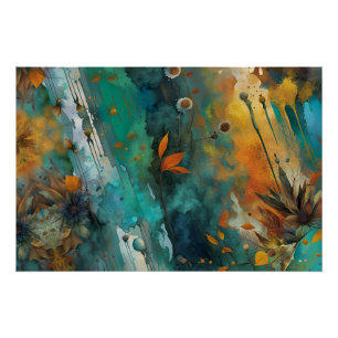 Póster Pintura de colheita de outono - Abstrato Dourada d