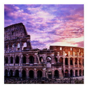 Póster Pintura de Coliseu em Roma no pôr do sol