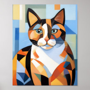 Poster Pintura de Composição de Gato Calico Cubista