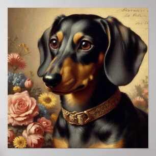 Poster Pintura de Dachshund em Cute Vintage