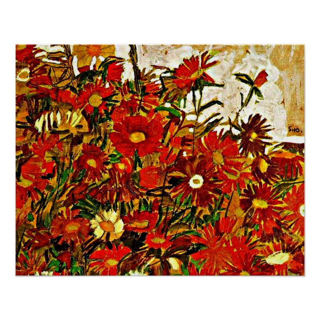 Póster Pintura de Egon Schiele, Campo de Flores (Frente)