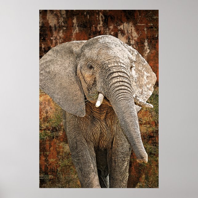 Póster Pintura de elefante Arte africana Tamanho ENORME (Frente)