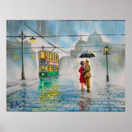 Poster pintura de elétrico de guarda-chuva romântico do c