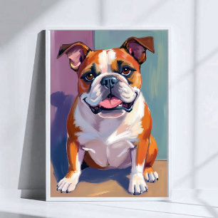 Poster Pintura de estimação de Bulldog caprichosa a aguar