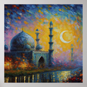 Poster Pintura de estrelas muçulmanas do Crescente Mesqui