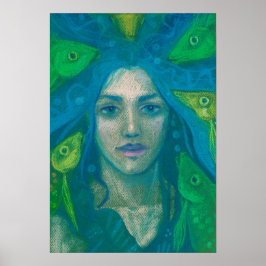 Poster Pintura De Fantasia Surreal De Peixe Sereia