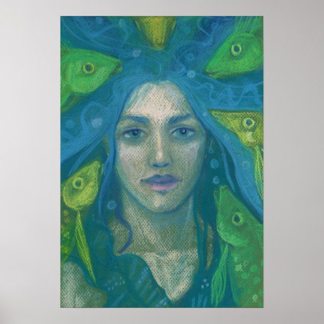 Poster Pintura De Fantasia Surreal De Peixe Sereia (Frente)
