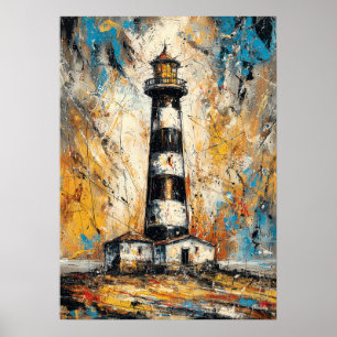 Poster Pintura de Farol Expressionista Abstrata Costeira