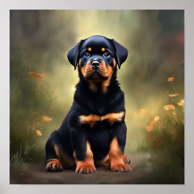 Poster Pintura de filhotes rottweiler (Frente)