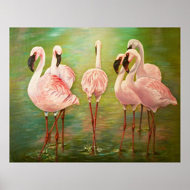 Poster Pintura de flamingos menores (Frente)